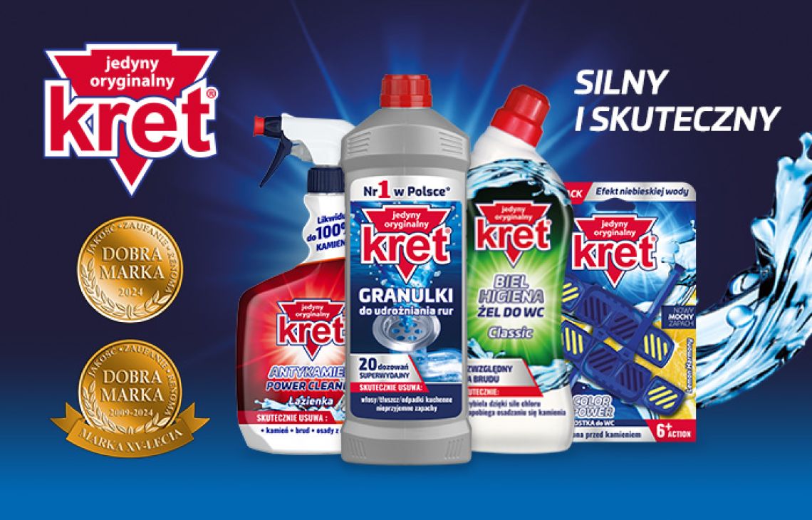 Kret specjalistą od trudnych zadań! Środki udrożniające i czyszczące Kret nagrodzone tytułem Dobra Marka 2024